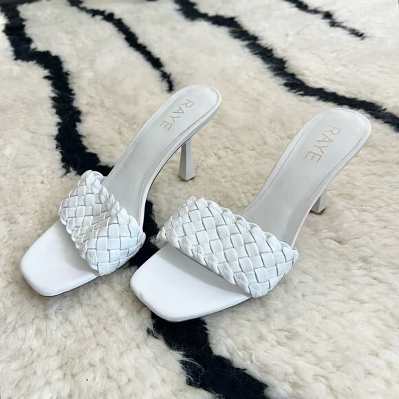 Revolve Raye Ali White Leather Woven Heels - Picture 2 of 9